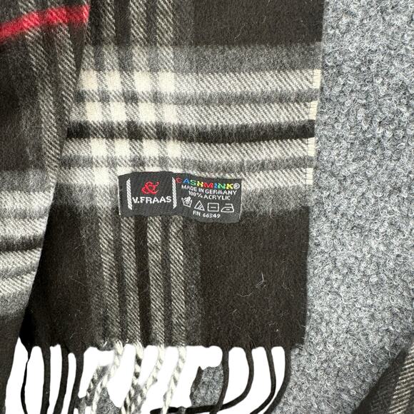 V. Fraas Cashmink Plaid Scarf Fringe Dark Academia Warm Soft Grunge One Size - Picture 4 of 4